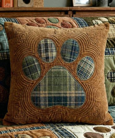 Playful Love Paw Quilted Throw Pillow Cover V3 — Durable Pet-Themed Accent For Dog Lovers, Sofa & Bedroom Styling