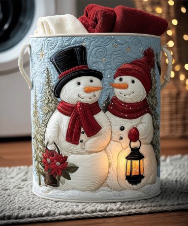 Love Snow Moments Quilted Laundry Hamper — Charming Holiday Storage Basket With Soft Liner, Portable & Durable Construction
