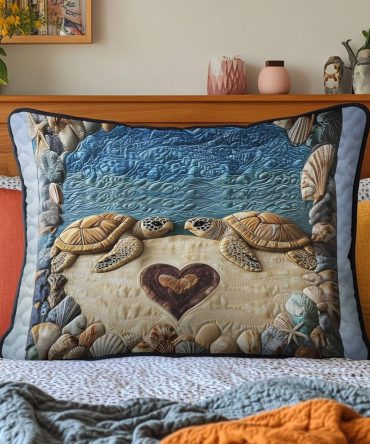 Under-The-Shell Quilted Pillow Cover — Sea Turtle Love Decorative Sham, Soft Cotton-Blend, Cozy Coastal Accent For Nursery & Living Areas