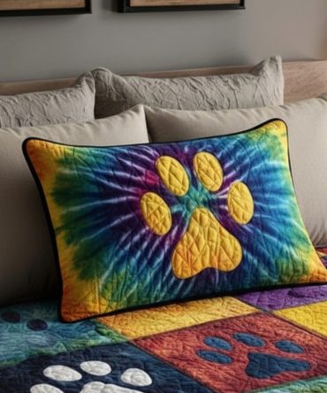 Loving Paws Quilted Pillowcase — Adorable Pet Print Bedding, Soft Durable Cotton, Perfect Gift For Dog & Cat Lovers, Machine Washable