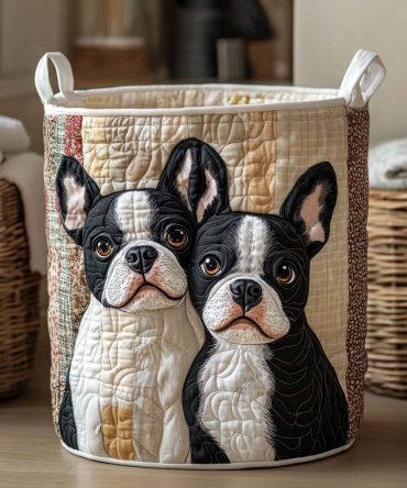 Loyal Duo Quilted Pet-Themed Laundry Hamper — Charming Double-Pet Print Foldable Washable Basket For Dog Lovers & Home Organization