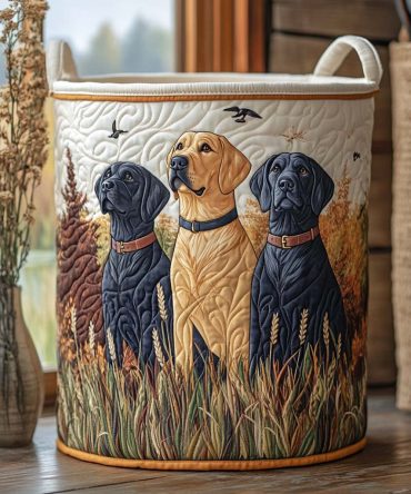 Loyal Trio Quilted Laundry Hamper - Charming Dog Pack Fabric Basket With Padded Quilting, Foldable Storage With Handles For Pet-Friendly Homes