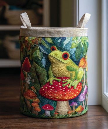 Lucky Frog Quilted Laundry Hamper — Charming Lucky Frog Print Collapsible Fabric Storage Basket, Cute Organizer For Kids' Rooms & Nursery