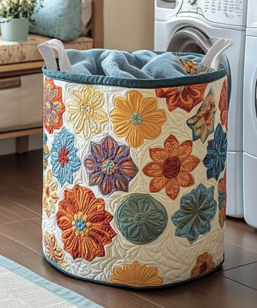 Luminous Echo Quilted Laundry Hamper — Modern Metallic-Accent Fabric Basket With Handles, Foldable Stylish Laundry Storage Bin