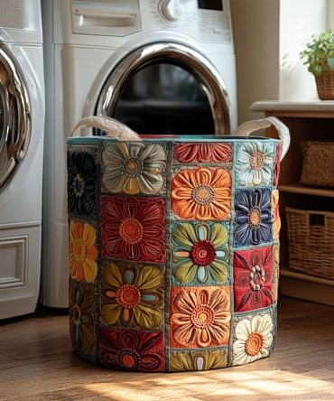 Lunar Geometry Quilted Laundry Hamper — Elegant Collapsible Fabric Basket With Durable Handles & Modern Geometric Design For Home