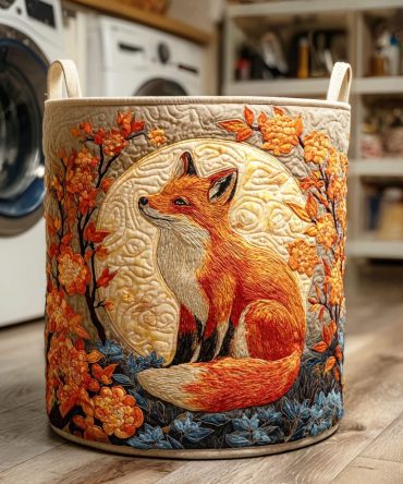 Lunar Red Fox Quilted Laundry Hamper — Moonlit Fox Print Foldable Laundry Basket With Reinforced Carry Handles For Nursery & Home