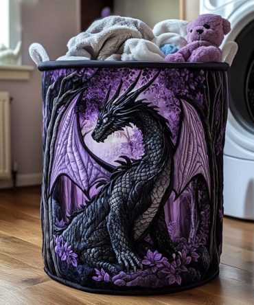 Lunar Roar Quilted Laundry Hamper - Bold Night Sky & Tiger Design, Foldable Durable Clothes Basket With Easy-Carry Handles