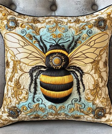 Lush Wings Quilted Pillow Cover - Verdant Bee & Floral Pillowcase For Lush, Botanical Home Styling And Comfort