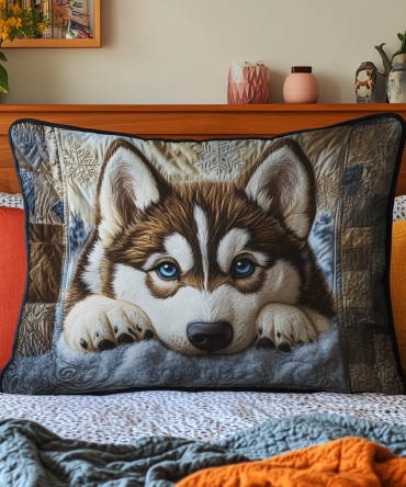 Cozy Husky Cloud Quilted Pillow Cover — Cute Dog Decorative Pillowcase For Pet Lovers, Nursery & Bedroom Accent, Soft And Durable