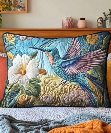 Floral Flight Quilted Pillowcase — Airy Botanical Decorative Sham, Lightweight Cotton-Blend Bed Accent For Fresh Home Styling