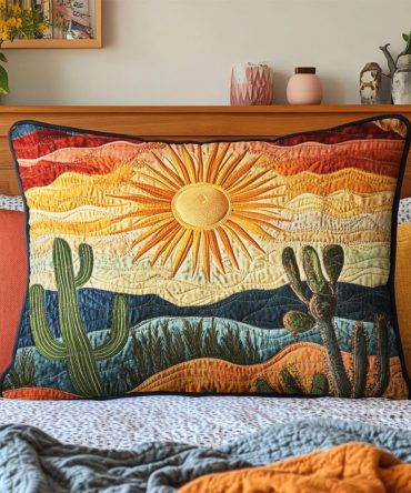Cactus Sunset Quilted Pillowcase — Desert-Inspired Decorative Sham With Warm Tones, Durable Cotton-Blend Accent For Boho Rooms