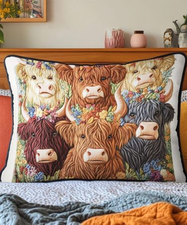 Cattle Charm Quilted Pillow Cover - Western Cow Motif Decorative Sham For Farmhouse & Ranch Bedrooms, Durable Cozy Texture, Easy-Care