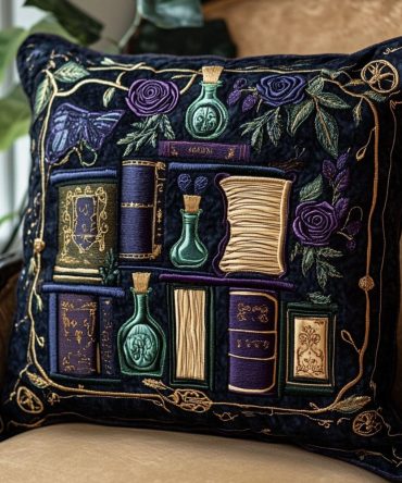 Whimsical Pages Quilted Pillow Cover - Illustrated Floral Book-Themed Pillowcase For Bedroom & Lounge, Soft Cotton Quilting