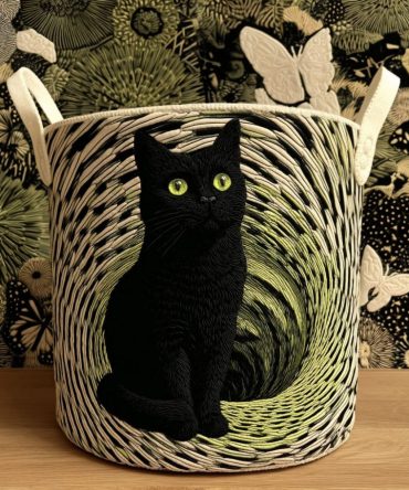 Playful Quilted Laundry Hamper - Magic Cat Motif, Collapsible Fabric Clothes Basket, Machine Washable & Fun Storage For Kids And Cat Fans