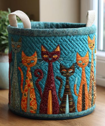 Adorable Magic Cat Quilted Laundry Hamper — Large Foldable Fabric Storage Basket With Handles, Durable Cotton Blend, Perfect For Bedroom & Nursery