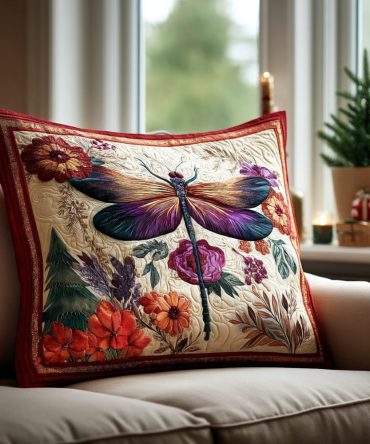 Enchanted Dragonfly Quilted Pillowcase - Nature-Inspired Decorative Pillow Cover, Lightweight Textured Accent For Bed & Couch