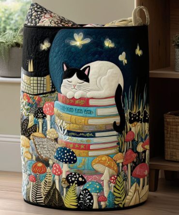 Magic Library Keeper Quilted Hamper — Enchanted Bookish Foldable Laundry Basket With Handles, Decorative Storage For Home & Kids