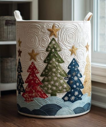 Large Quilted Laundry Hamper - Magic Trees Print Fabric Storage Basket With Handles, Foldable & Durable Home Laundry Organizer
