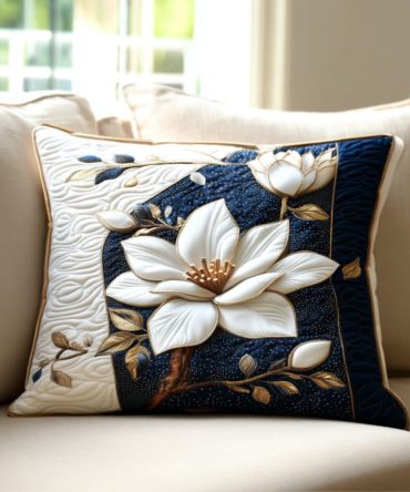 Magnolia Aura Quilted Pillowcase — Soft Floral Magnolia Pattern, Quilted Texture For Elegant Bedrooms, Cottage & Farmhouse Styles