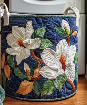 Magnolia Bloom Quilted Laundry Hamper – Chic Collapsible Fabric Basket With Padded Walls & Handles For Bedroom, Bathroom & Nursery Storage
