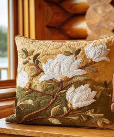 Magnolia Quilted Pillowcase — Elegant Magnolia Floral Design, Soft Quilted Texture For Classic, Cottage & Farmhouse Bedrooms