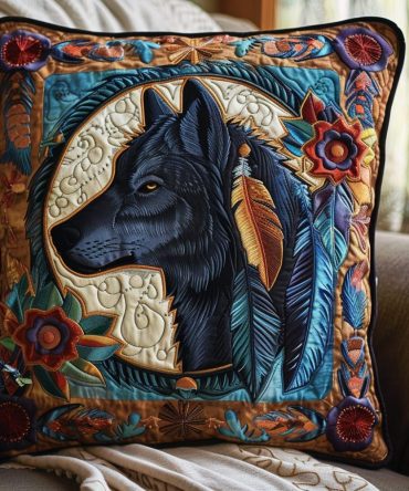 Regal Black Wolf Quilted Decorative Pillow Cover — Premium Soft Throw Pillow Case For Living Room, Cabin & Nature-Inspired Bedrooms