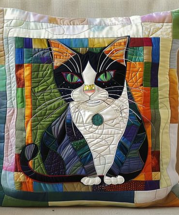 Regal Majestic Cat Quilted Pillow Cover — Elegant Feline Portrait Throw Pillowcase, Luxe Quilted Texture For Sophisticated Home Decor