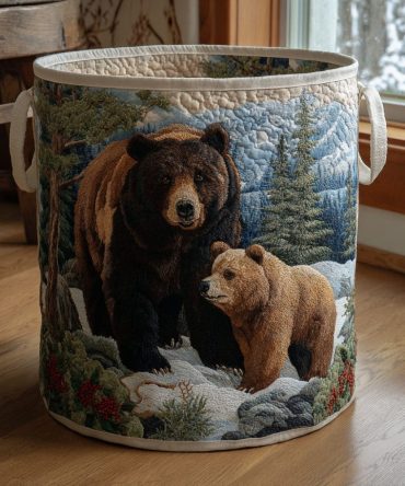 Majestic Bear Quilted Laundry Hamper — Premium Bear Motif Foldable Laundry Basket With Sturdy Handles For Home Organization