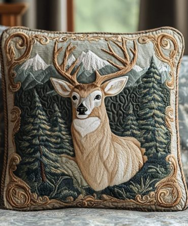 Majestic Buck Quilted Pillow Cover — Rustic Deer Throw Accent, Nature-Inspired Decorative Pillowcase For Cabin, Lodge & Farmhouse Decor