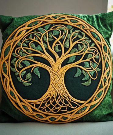 Majestic Tree Quilted Throw Pillow Cover — Ornate Tree Illustration, Luxurious Quilting, Cotton-Blend Accent For Sofa & Bedroom
