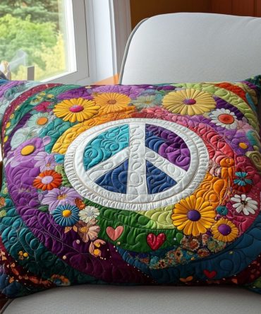 Make Love Not War Quilted Pillow Cover — Retro Hippie Decorative Case, Cozy Cotton-Blend Throw For Boho & Vintage Bedrooms