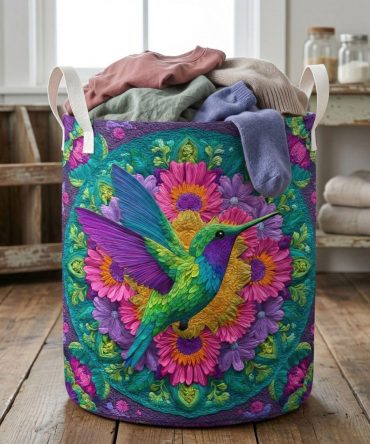 Mandala Bloom Quilted Laundry Hamper - Decorative Foldable Fabric Laundry Organizer, Machine-Washable, Reinforced Handles, Space-Saving