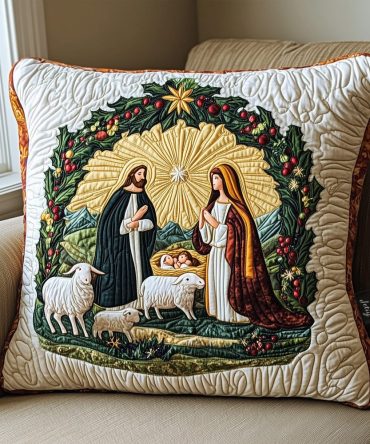 Manger Light Quilted Pillowcase – Nativity Decorative Pillow Sham In Soft Cotton Blend, Subtle Holiday Accent For Living Room Or Bedroom, Machine Washable