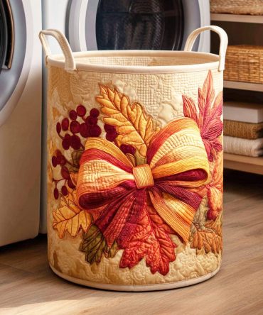 Maple Charm Quilted Laundry Basket — Autumn-Inspired Collapsible Storage Hamper With Warm Tones, Reinforced Handles & Decorative Finish