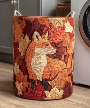 Maple Fox Quilted Laundry Hamper — Autumn Fox Design Fabric Basket, Large Collapsible Laundry Organizer With Handles, Washable & Durable