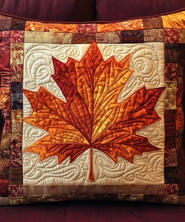Maple Leaf Dreams Quilted Pillow Cover — Classic Fall Decorative Throw Pillowcase, Rustic Textured Quilting, Machine-Washable & Durable