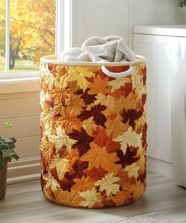 Maple Leaves Quilted Laundry Hamper — Fall Leaf Print Foldable Laundry Basket For Cozy Home, Cabin & Seasonal Storage