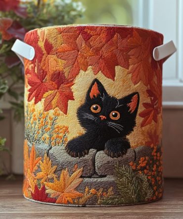 Maple Peek Quilted Laundry Hamper — Cozy Woodland Design Fabric Basket With Handles For Clothes, Linens & Storage