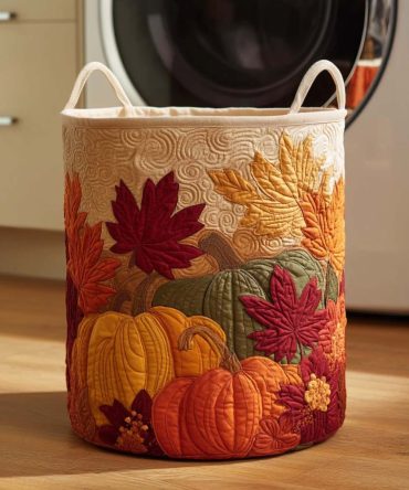 Maple Ridge Quilted Laundry Hamper – Rustic Maple Leaf Decorative Laundry Basket, Large Collapsible Hamper, Durable Cotton, Perfect Cabin Décor