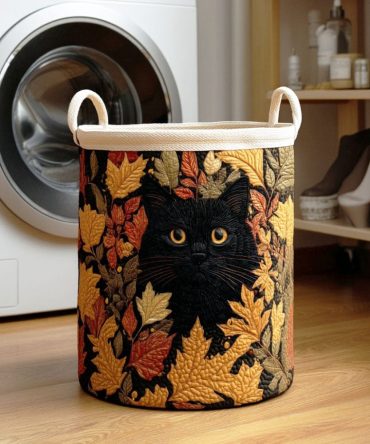 Maple Shadow Quilted Laundry Hamper — Elegant Autumn-Inspired Fabric Laundry Basket For Bedroom & Hallway, Collapsible & Durable