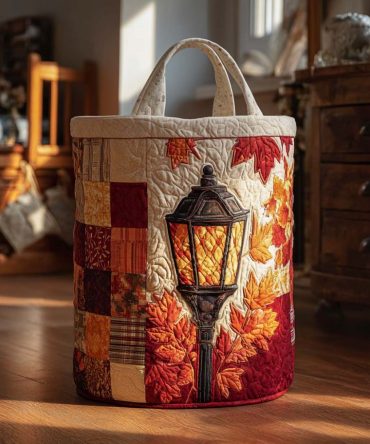Maple Streetlight Quilted Laundry Hamper — Chic Autumn-Style Fabric Basket With Handles For Clothes, Linens & Decor