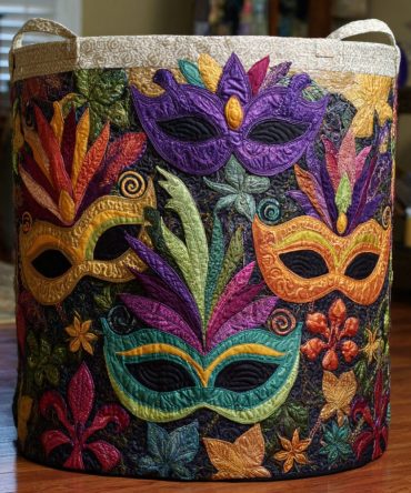 Mardi Magic Quilted Laundry Hamper — Festive Fabric Laundry Basket With Sturdy Handles, Collapsible & Machine-Washable For Easy Care