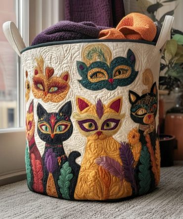 Mardi Paws Quilted Fabric Laundry Hamper — Colorful Paw-Print Washable Clothes Basket With Handles, Foldable Carnival & Home Organizer