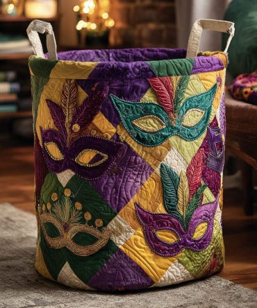 Mardi Whispers Quilted Laundry Hamper — Soft Fabric Laundry Basket With Handles, Collapsible Design & Easy-Care Machine Washable Cover