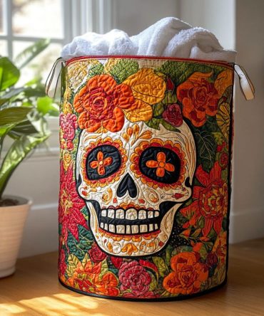 Marigold Magic Quilted Laundry Hamper — Bright Floral Fabric Basket With Handles, Foldable Storage Bin For Home & Nursery