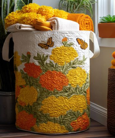 Marigold Mirage Quilted Storage Hamper - Foldable, Durable Fabric Basket For Laundry, Toys & Closet Organization