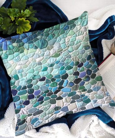 Nautical Marine Mosaic Quilted Pillow Cover — Ocean Blue Decorative Pillowcase, Coastal Home Accent, Machine Washable