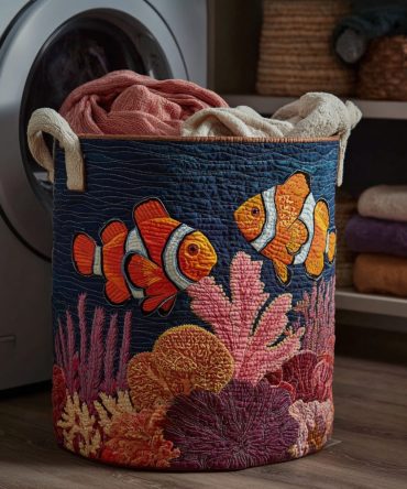 Marine Clownfish Reef Quilted Hamper — Fun Ocean-Themed Foldable Laundry Organizer With Durable Handles For Kids' Rooms & Beach Homes