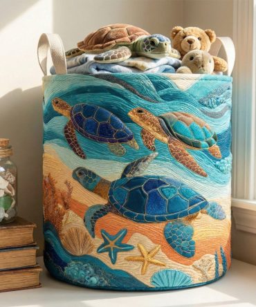 Marine Garden Glow Quilted Laundry Hamper - Nautical Floral Foldable Laundry Organizer With Breathable Liner, Reinforced Handles, Machine-Washable