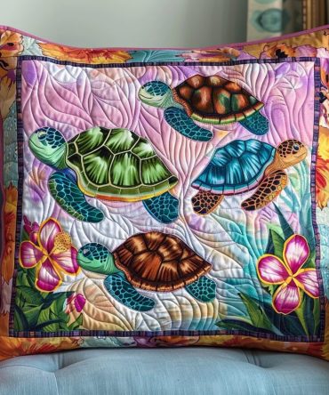Ocean-Inspired Quilted Pillow Cover With Musical Marine Pattern - Soft Cotton, Colorfast & Reversible Decorative Throw Pillowcase